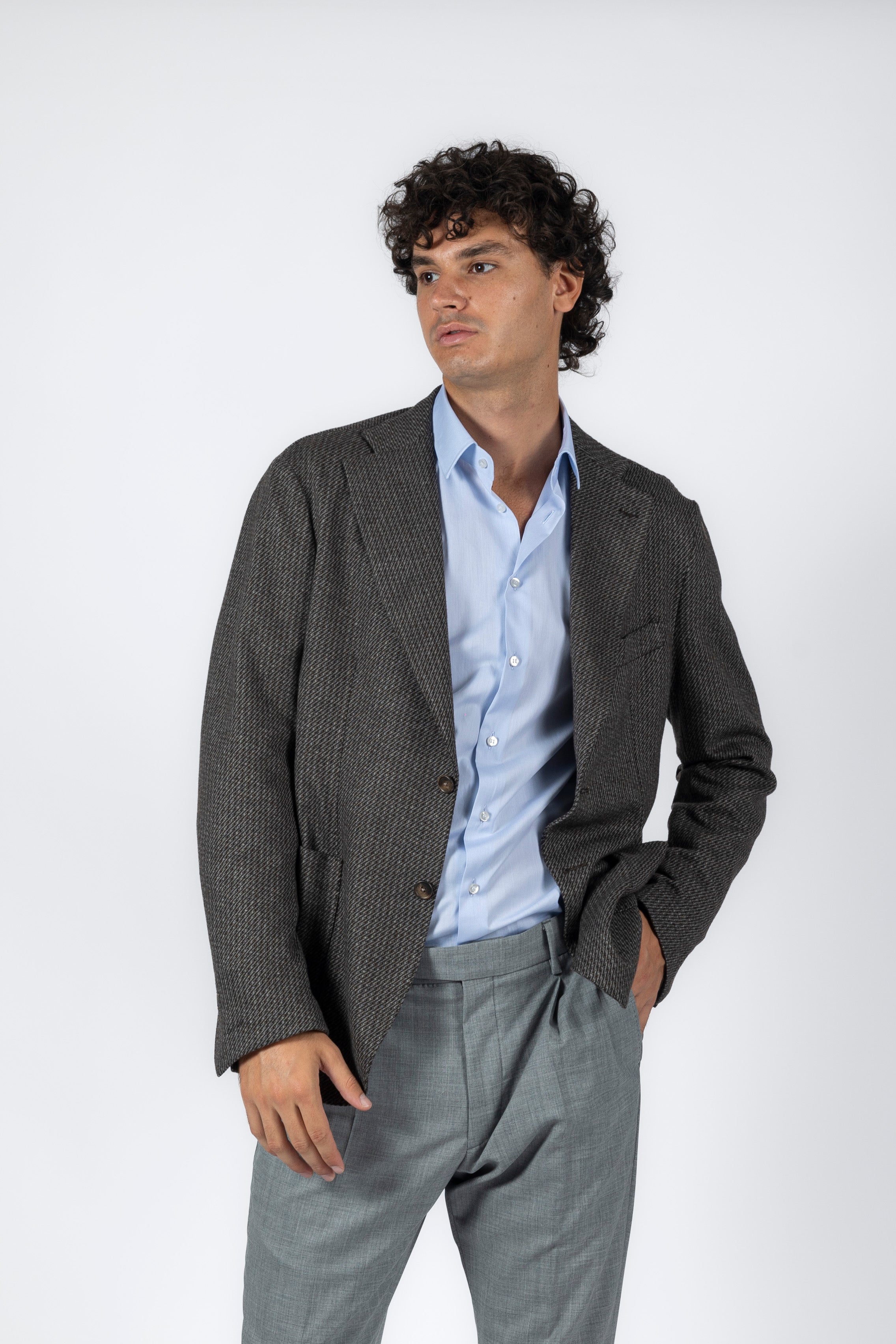 Giacca in lana vergine microfantasia