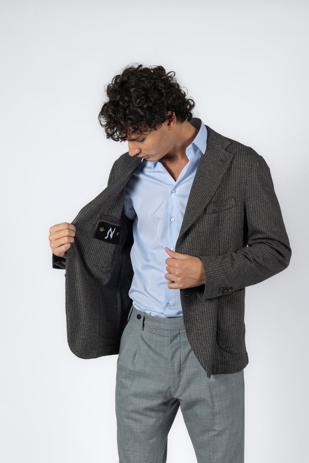 Giacca in lana vergine microfantasia