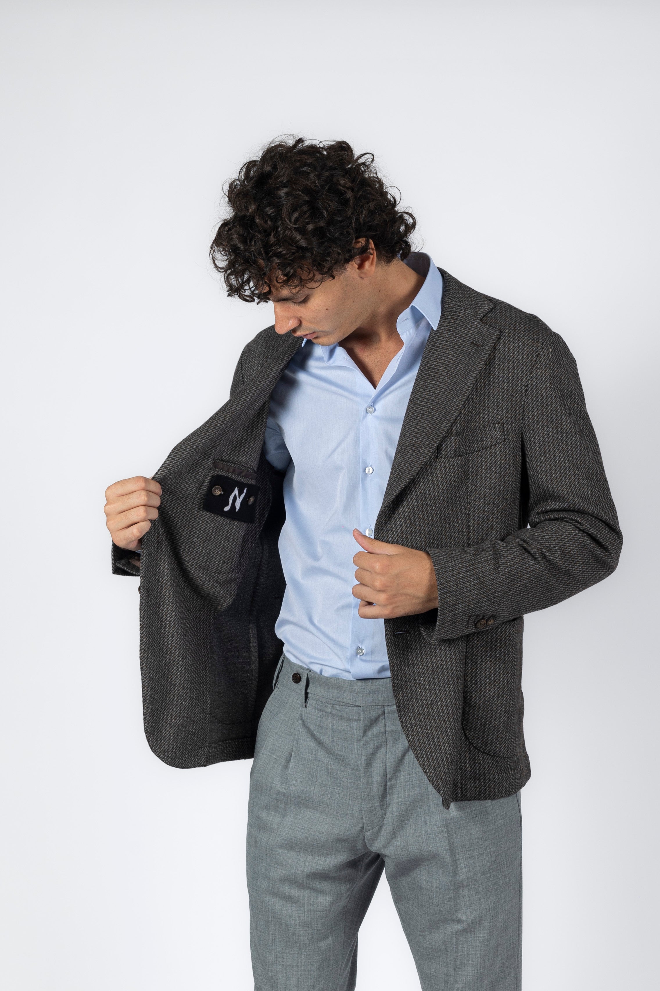 Giacca in lana vergine microfantasia