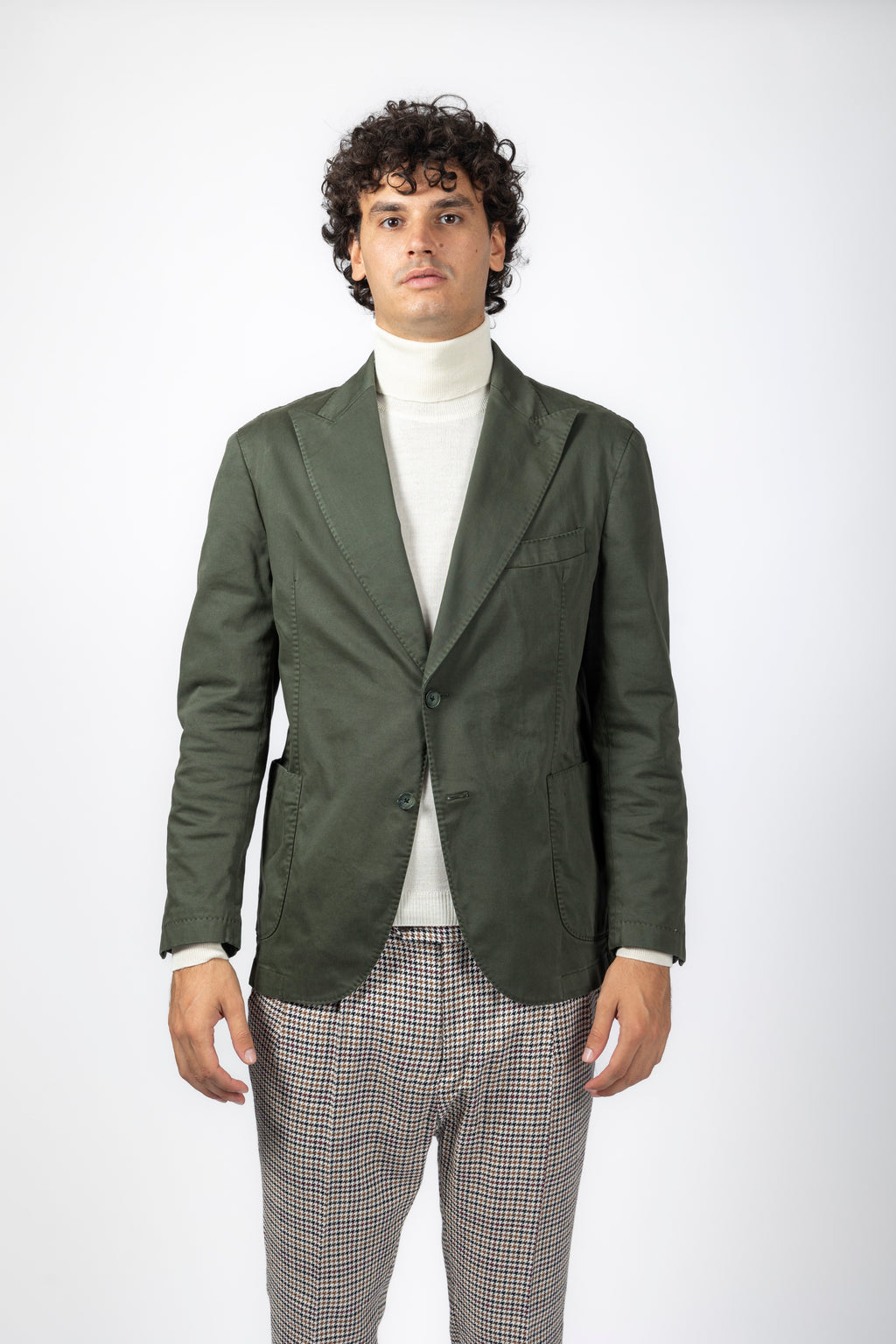 Giacca in cotone verde con petto a lancia- 2 bottoni