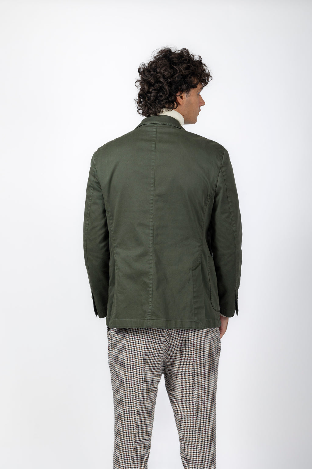 Giacca in cotone verde con petto a lancia- 2 bottoni