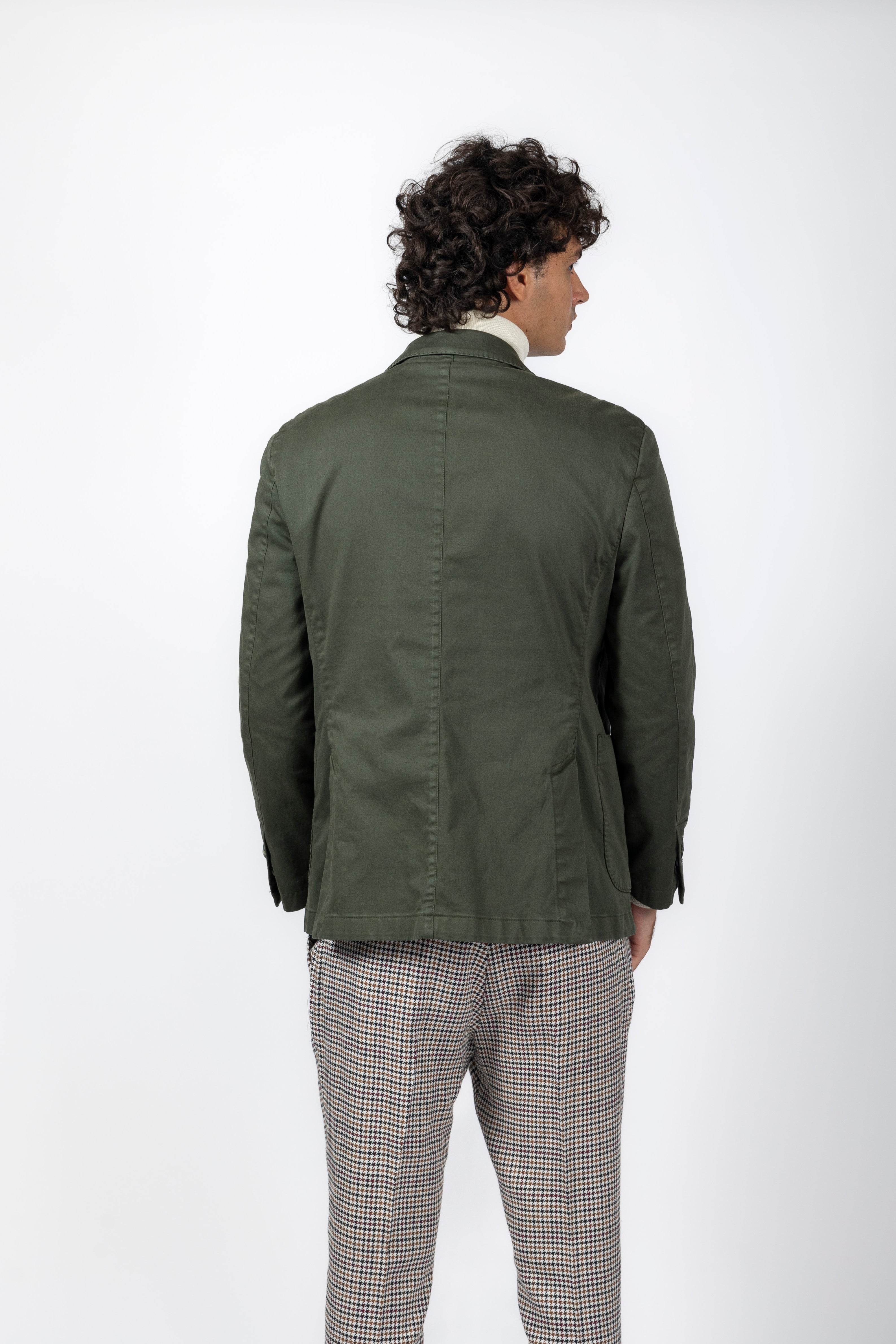 Giacca in cotone verde con petto a lancia- 2 bottoni