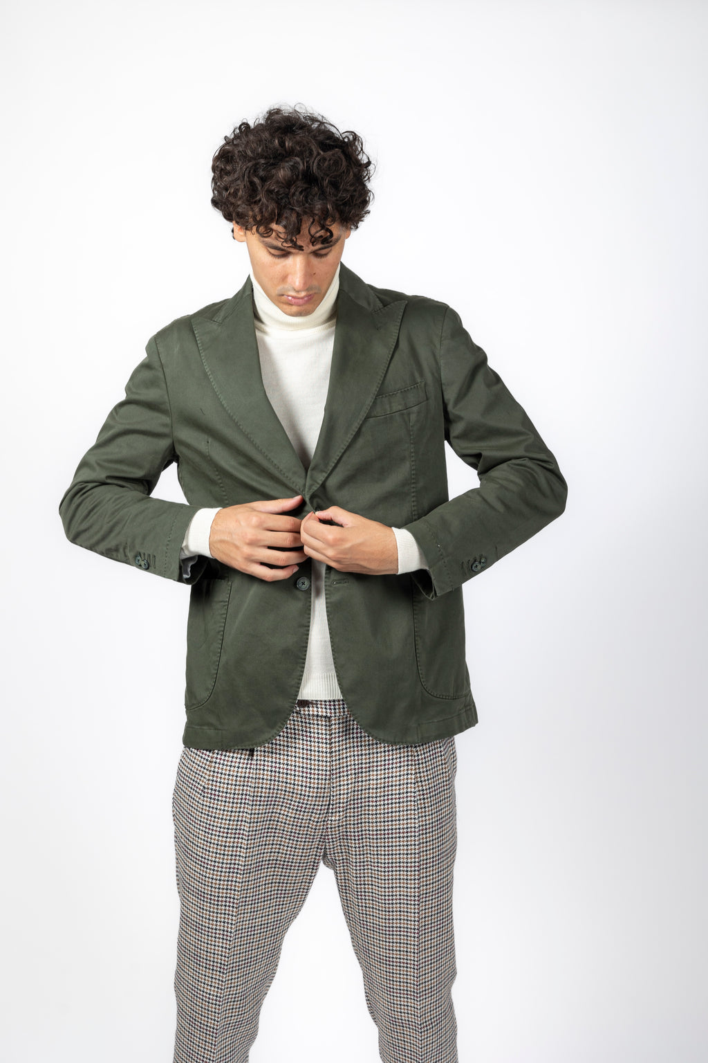 Giacca in cotone verde con petto a lancia- 2 bottoni