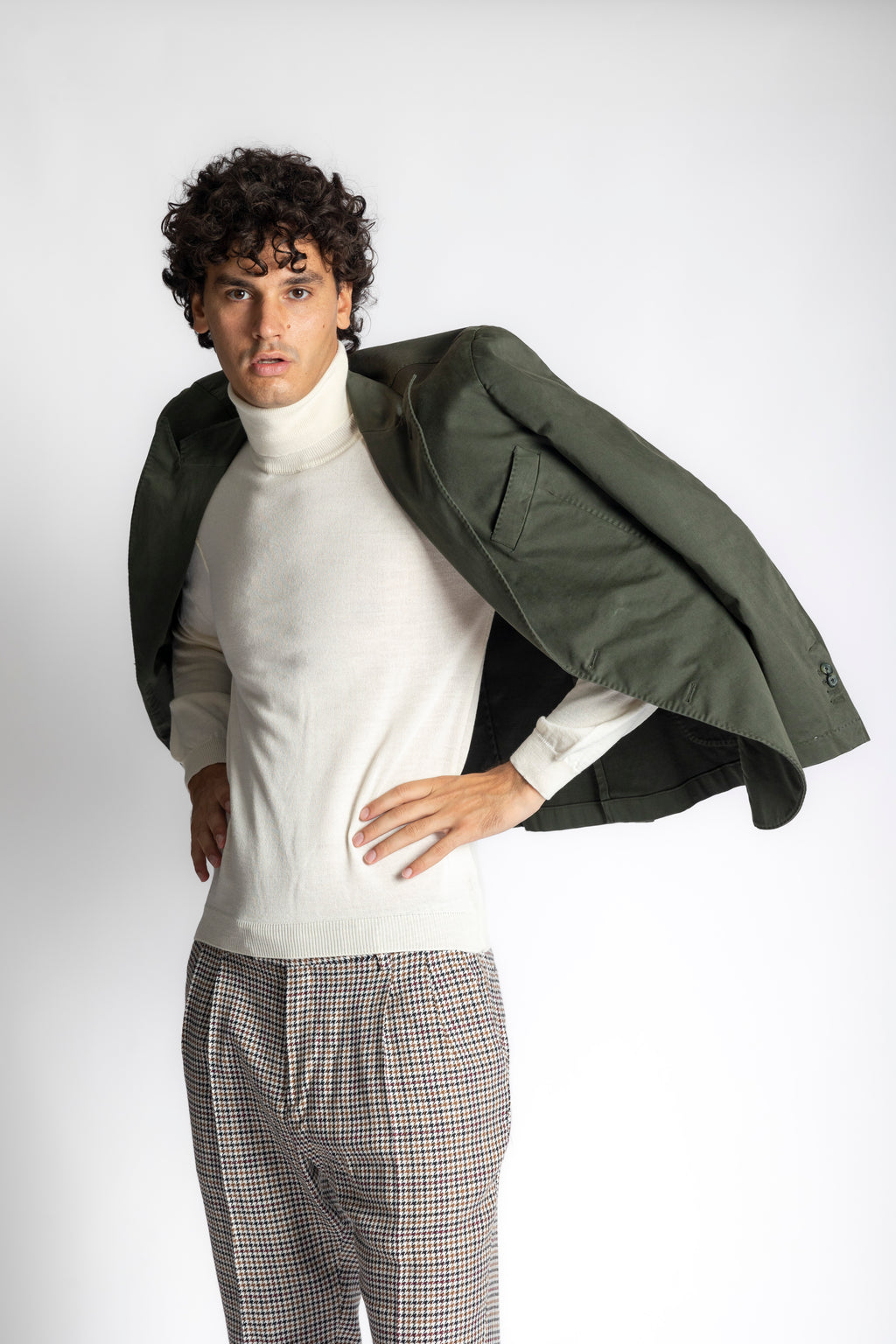 Giacca in cotone verde con petto a lancia- 2 bottoni