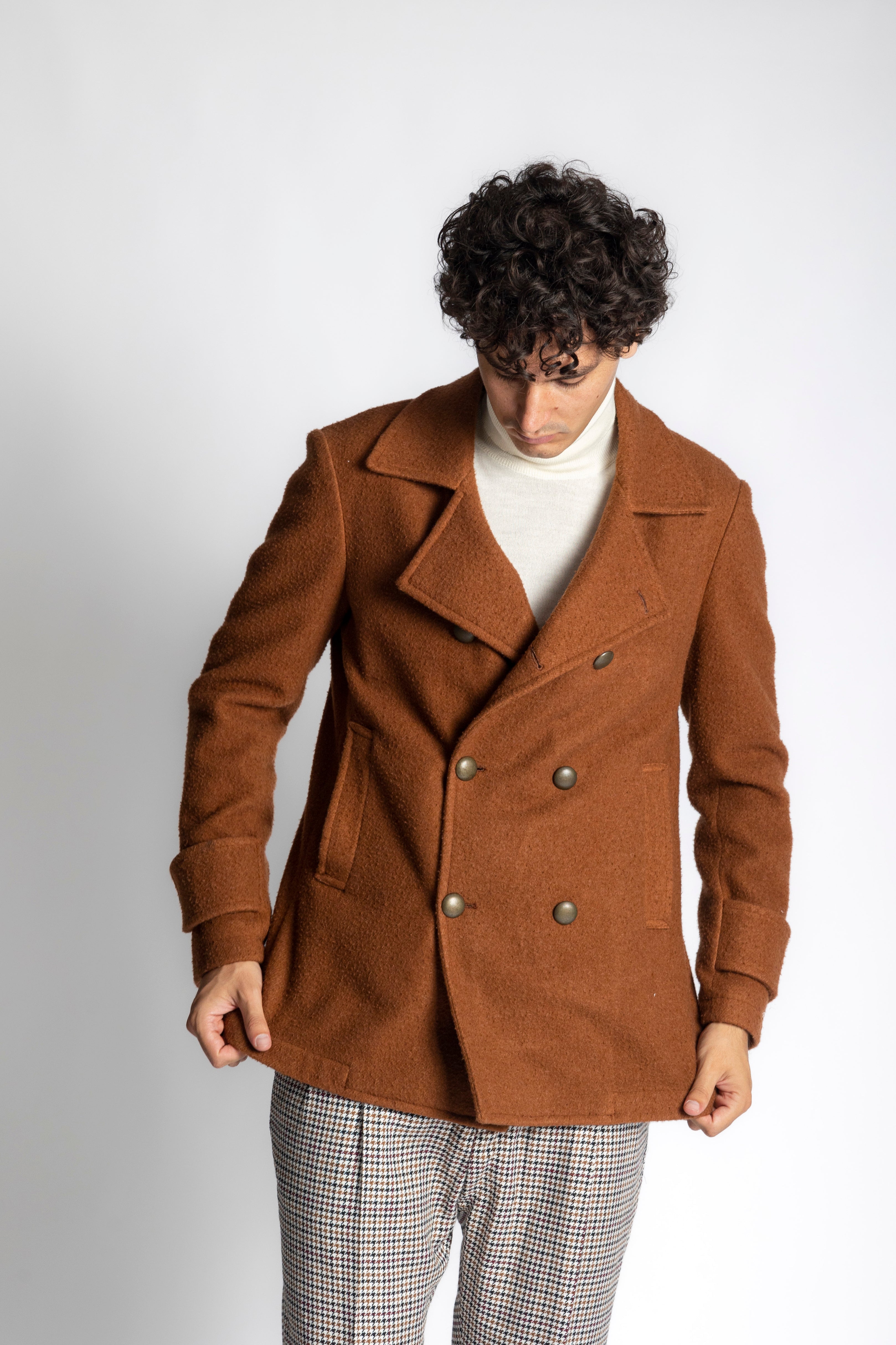 Giaccone doppio petto in lana cotta