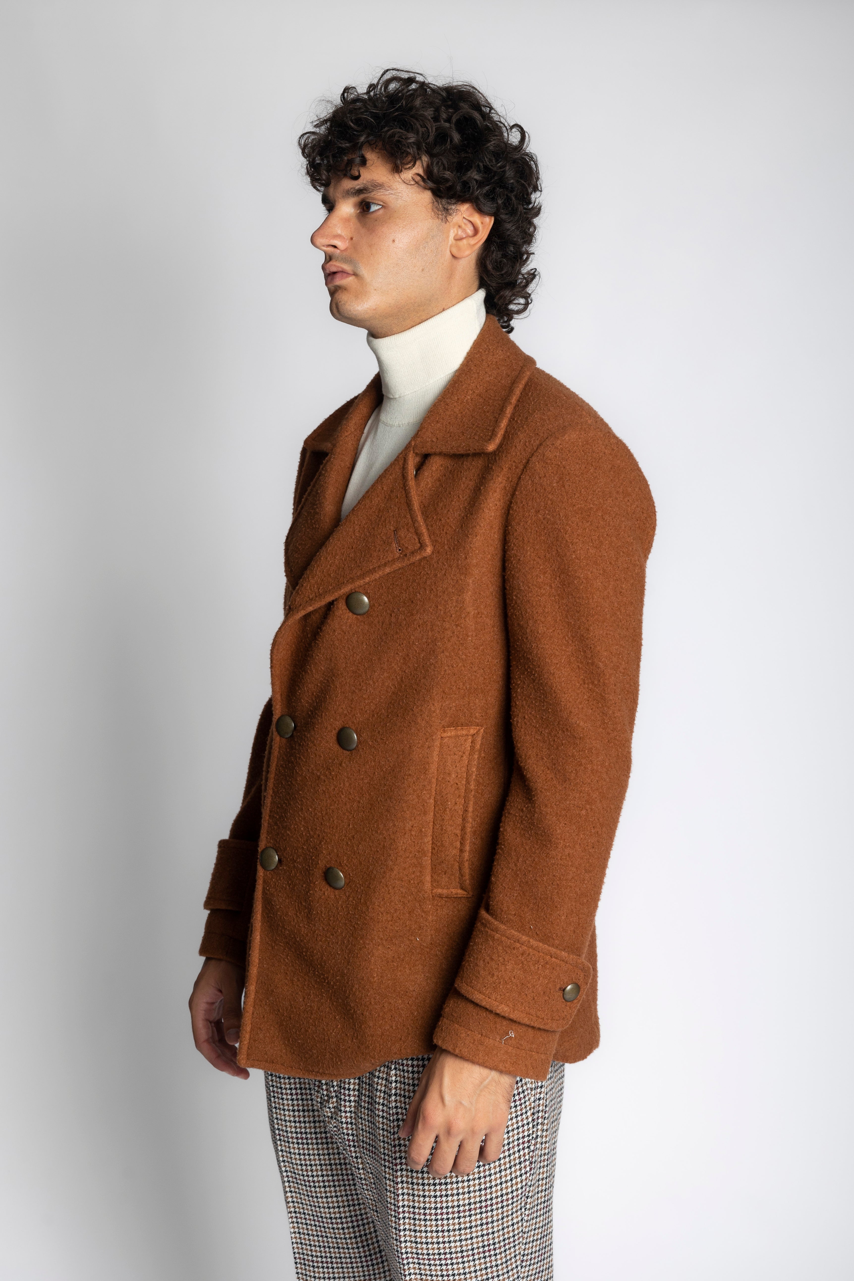 Giaccone doppio petto in lana cotta