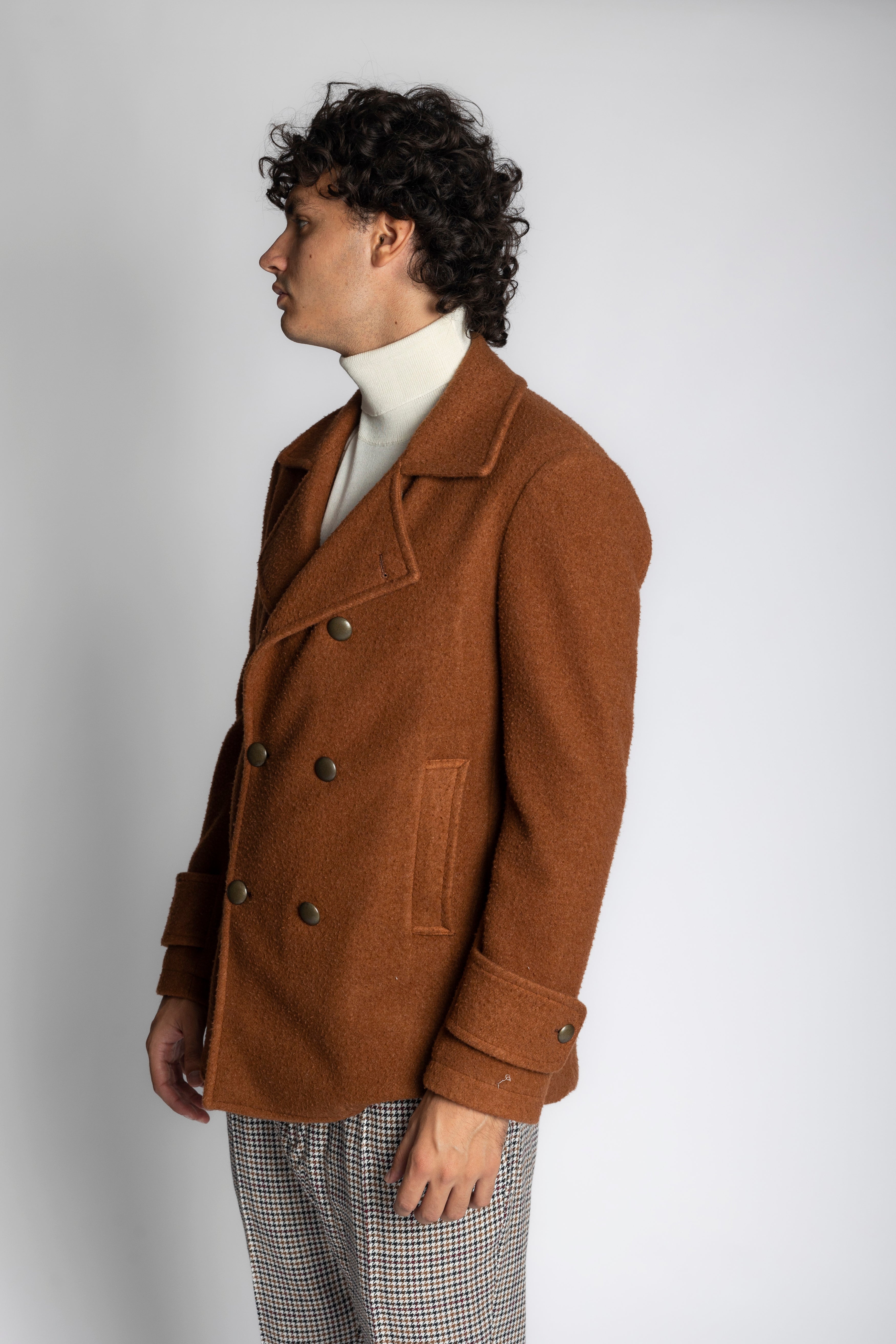 Giaccone doppio petto in lana cotta