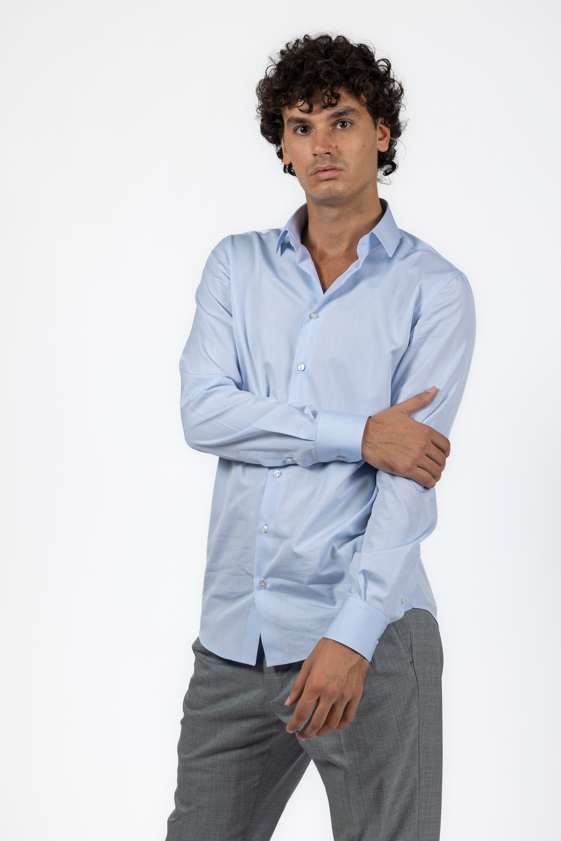 Camicia col collo italiano, in cotone canclini.