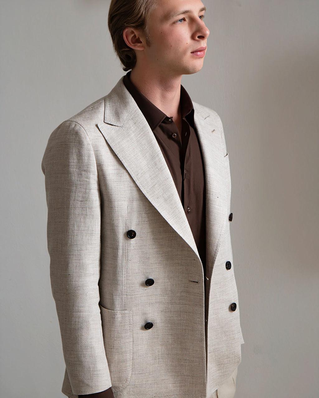 Giacca Doppiopetto Beige in Lino e cotone – Sartoriale, Sfoderata, Su Misura
