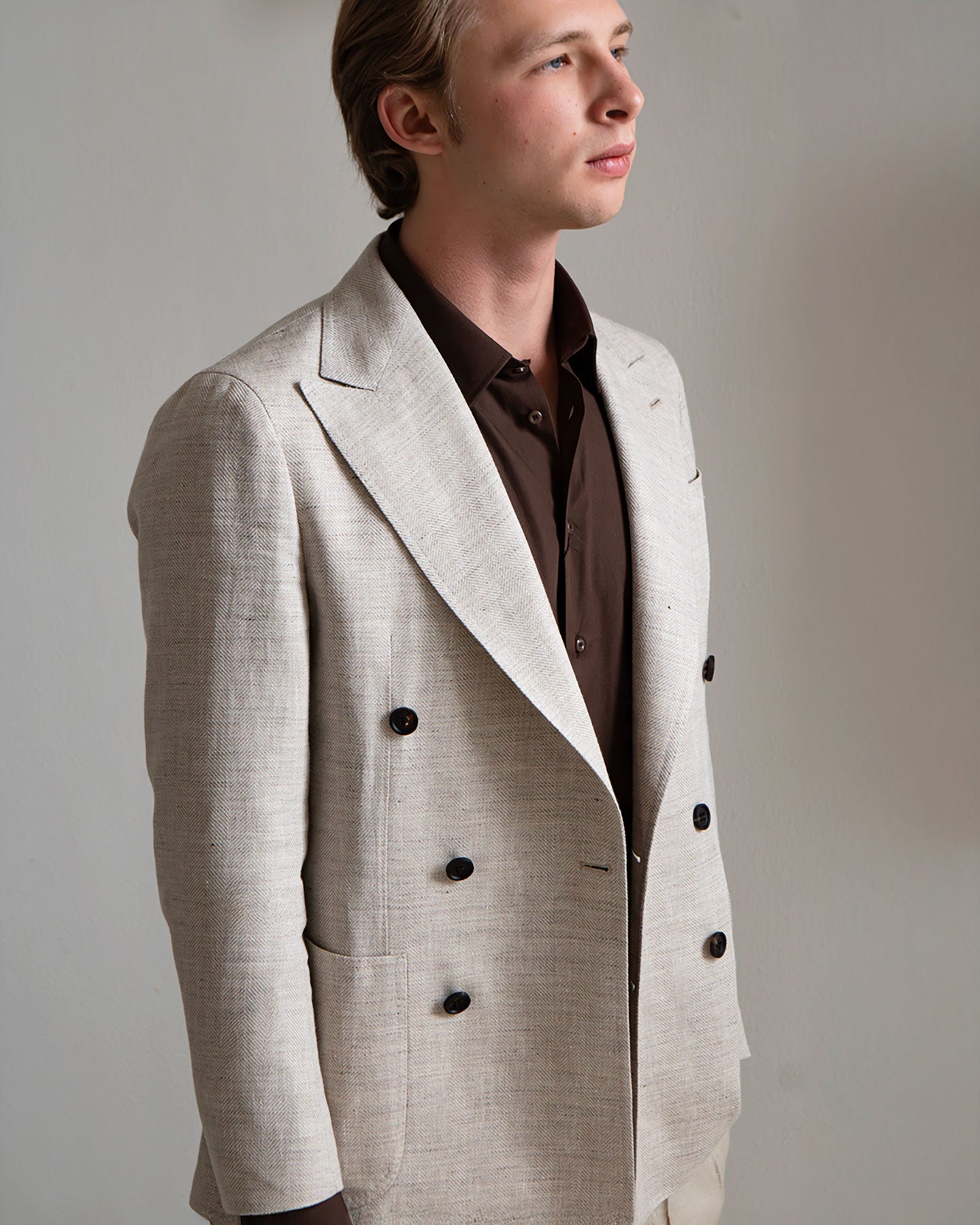 Giacca Doppiopetto Beige in Lino e cotone – Sartoriale, Sfoderata, Su Misura