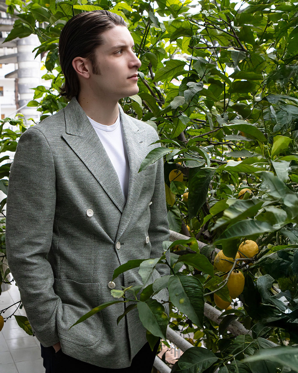 Giacca Doppiopetto Verde in Lino e cotone – Sartoriale, Sfoderata, Su Misura