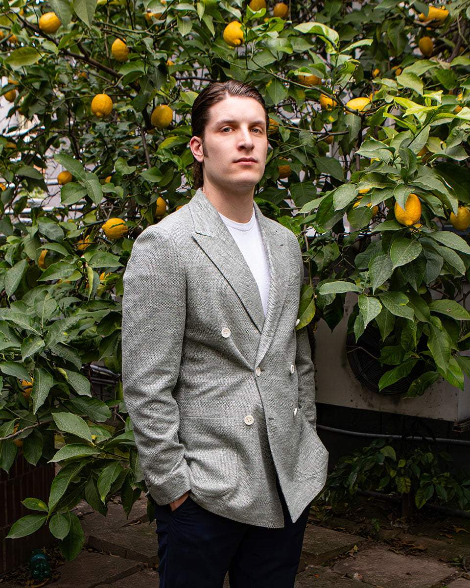 Giacca Doppiopetto Verde in Lino e cotone – Sartoriale, Sfoderata, Su Misura