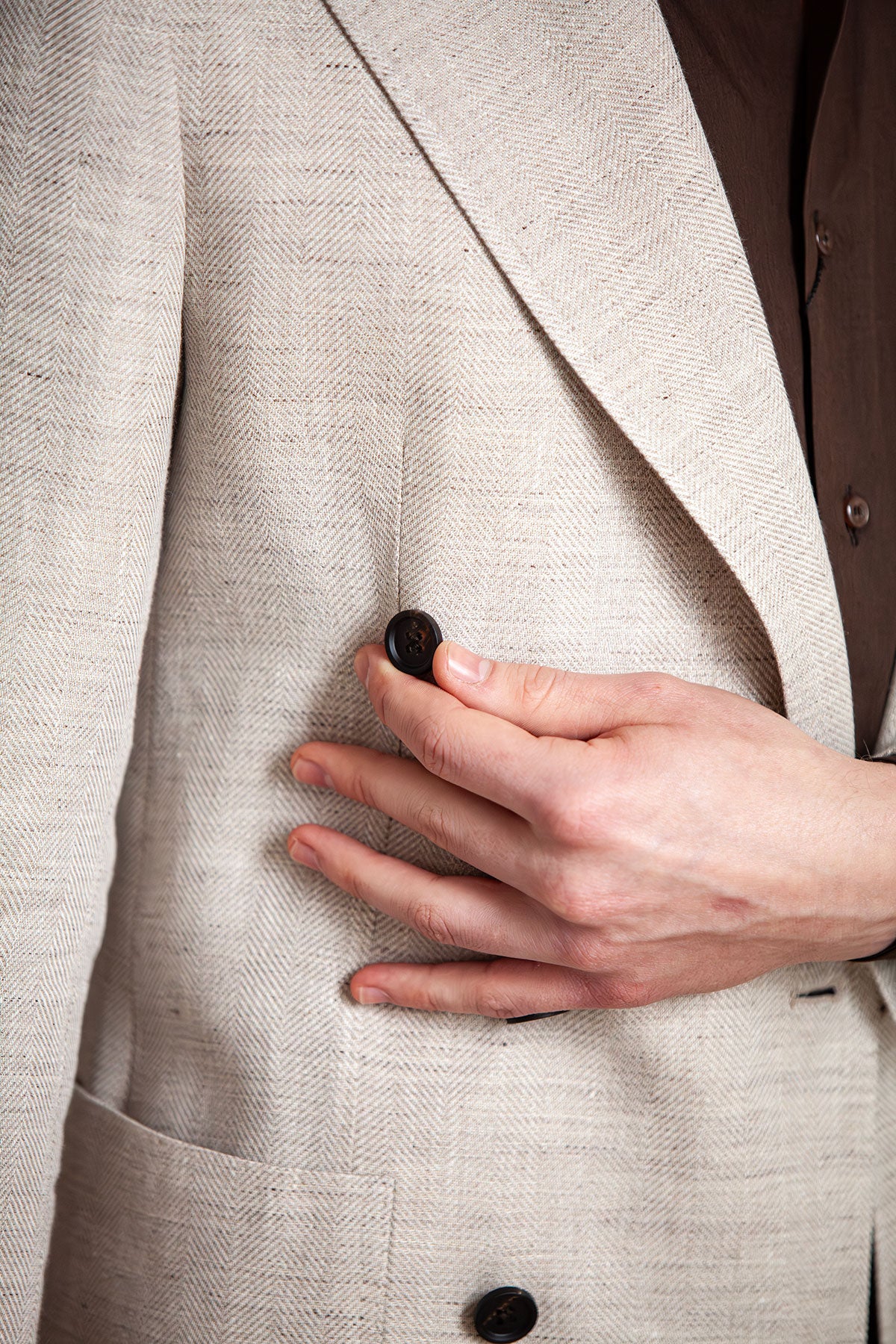 Giacca Doppiopetto Beige in Lino e cotone – Sartoriale, Sfoderata, Su Misura